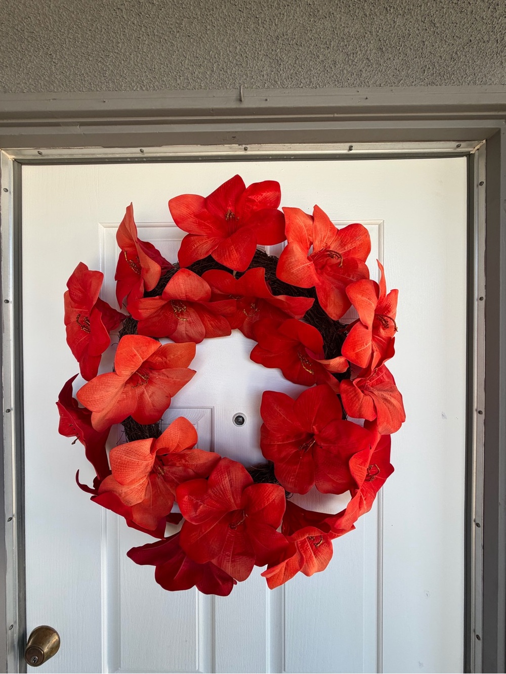 Red Floral Holiday Wreath “22 - Decorative Door Accent